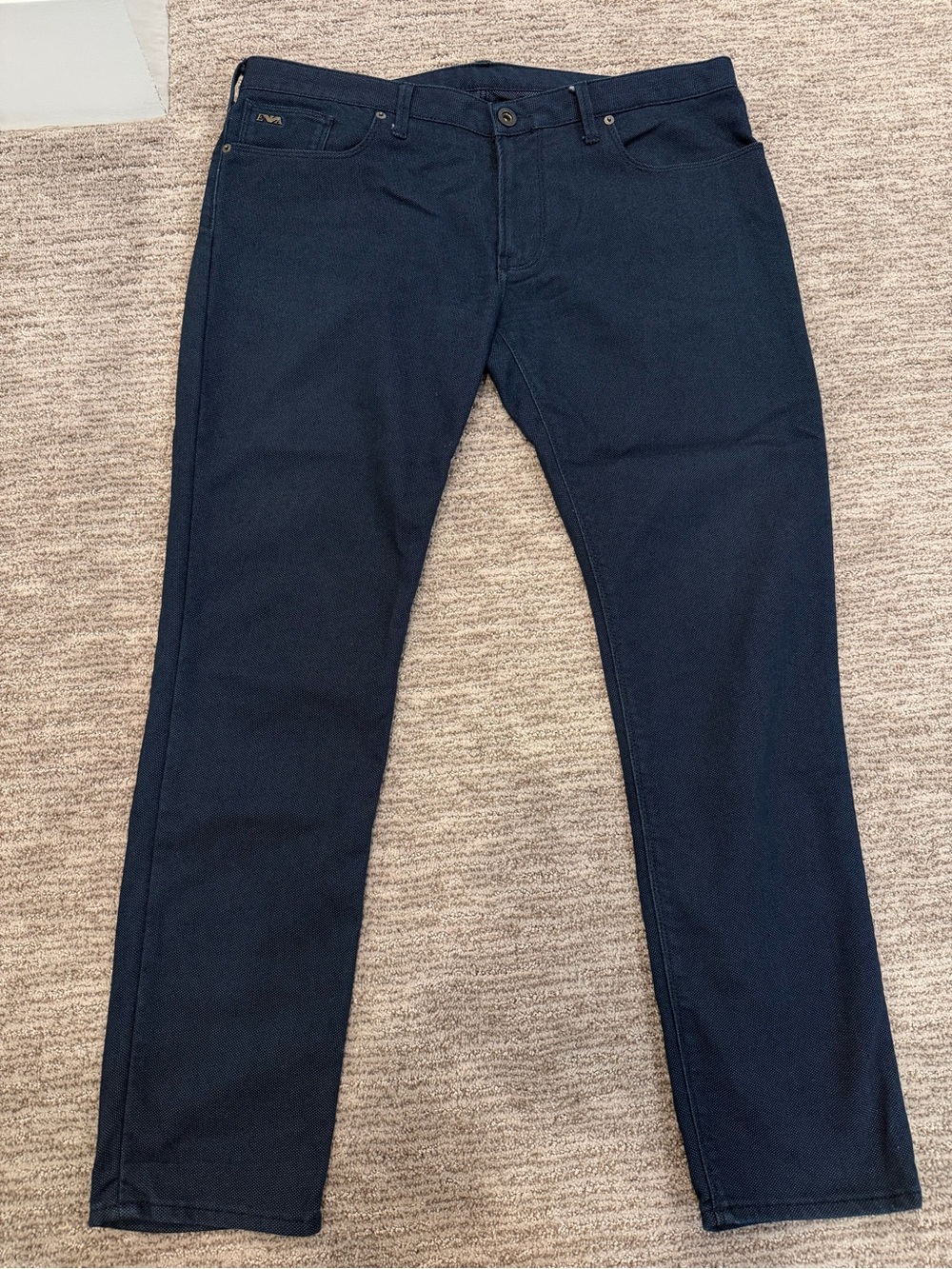 Emporio Armani Men's Pants W38 L32 Navy Blue Textured 5-Pocket Trousers
